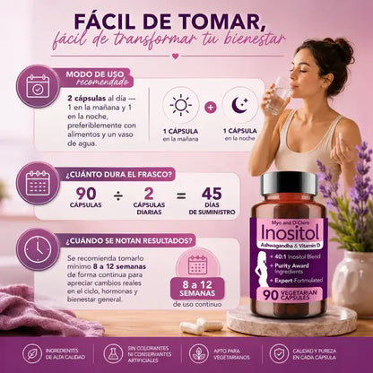 Inositol Myo + D-Chiro con Ashwagandha & Vitamina D 120C