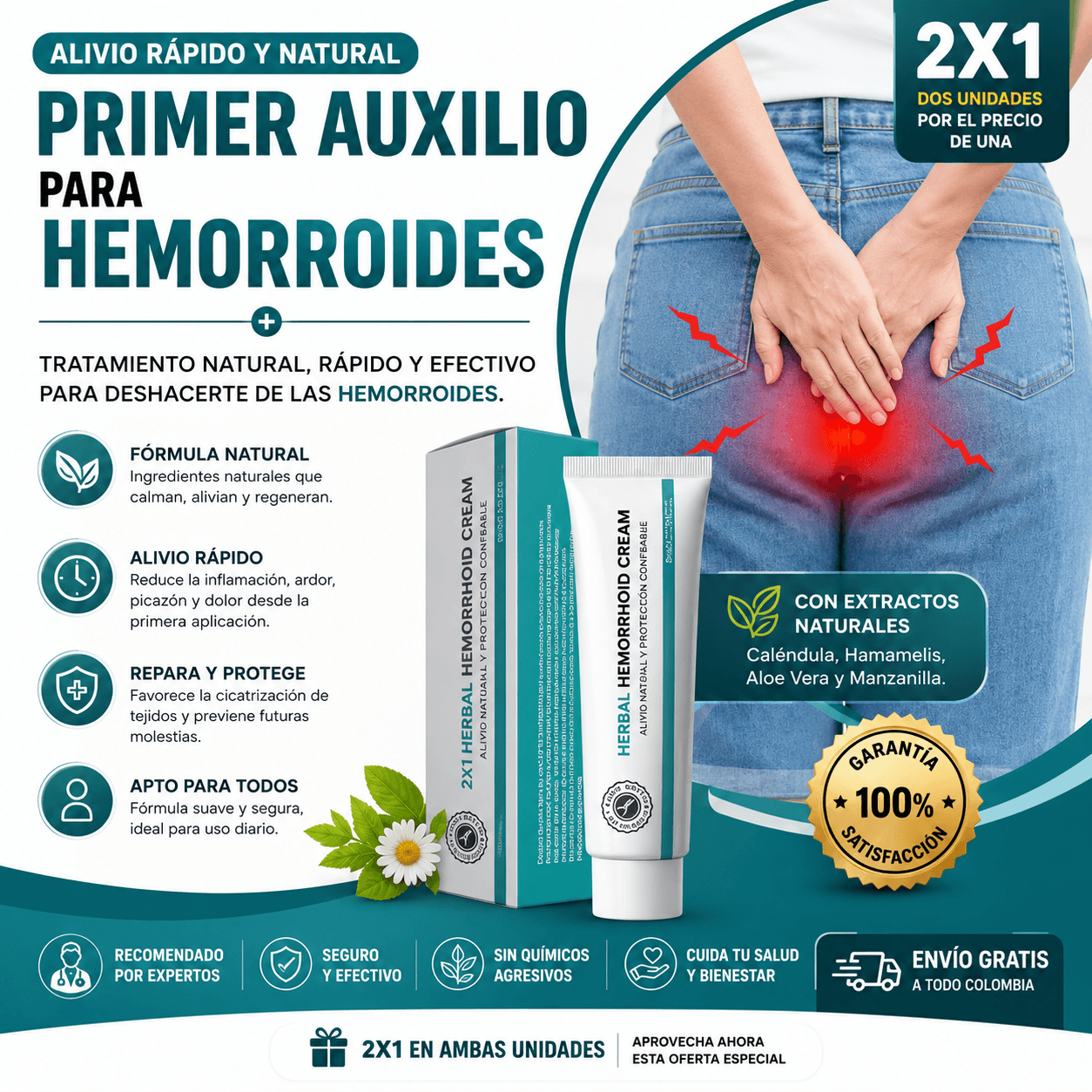 2×1 Herbal Hemorrhoid Cream – Adiós Dolor y Picazón